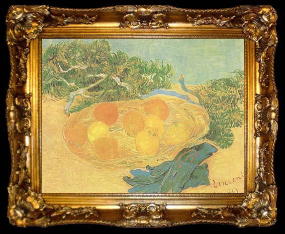 framed  Vincent Van Gogh Still life:Oranges,Lomons and Blue Gloves (nn04), ta009-2